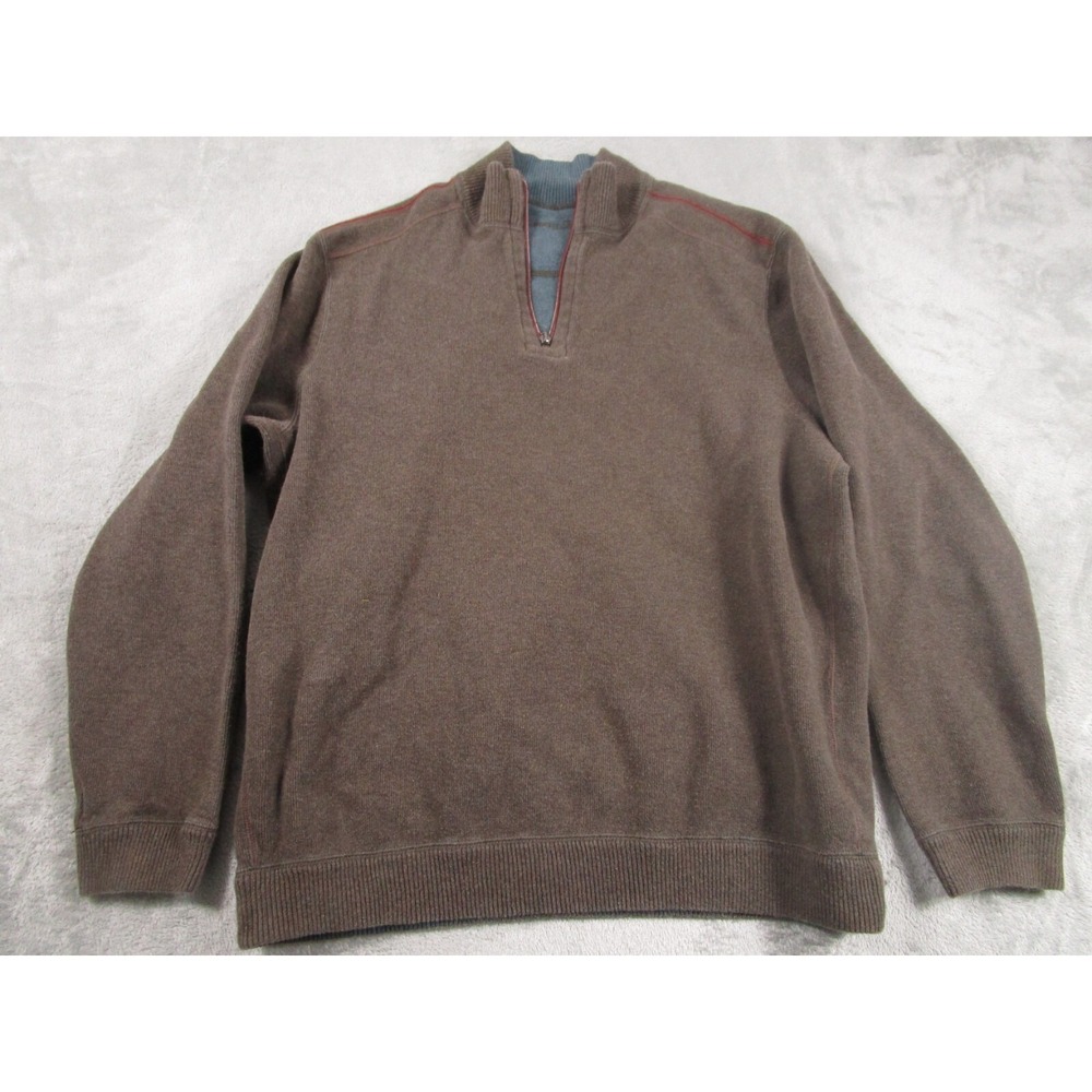 Tommy Bahama Sweater Mens Large Brown 1/4 Zip Pullover Outdoor‎ Logo Preppy